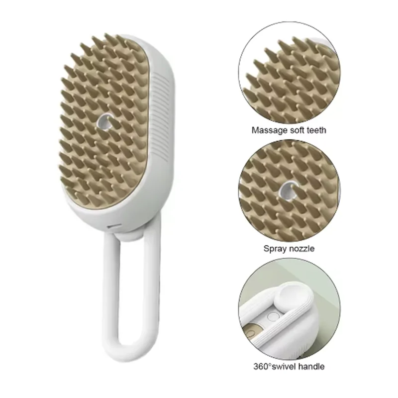 1pc New Cat Dog Pet Spray Massage Brush One Button Steam Spray Folding Rotatable Floating Hair Bath Hair Removal Brush Comb